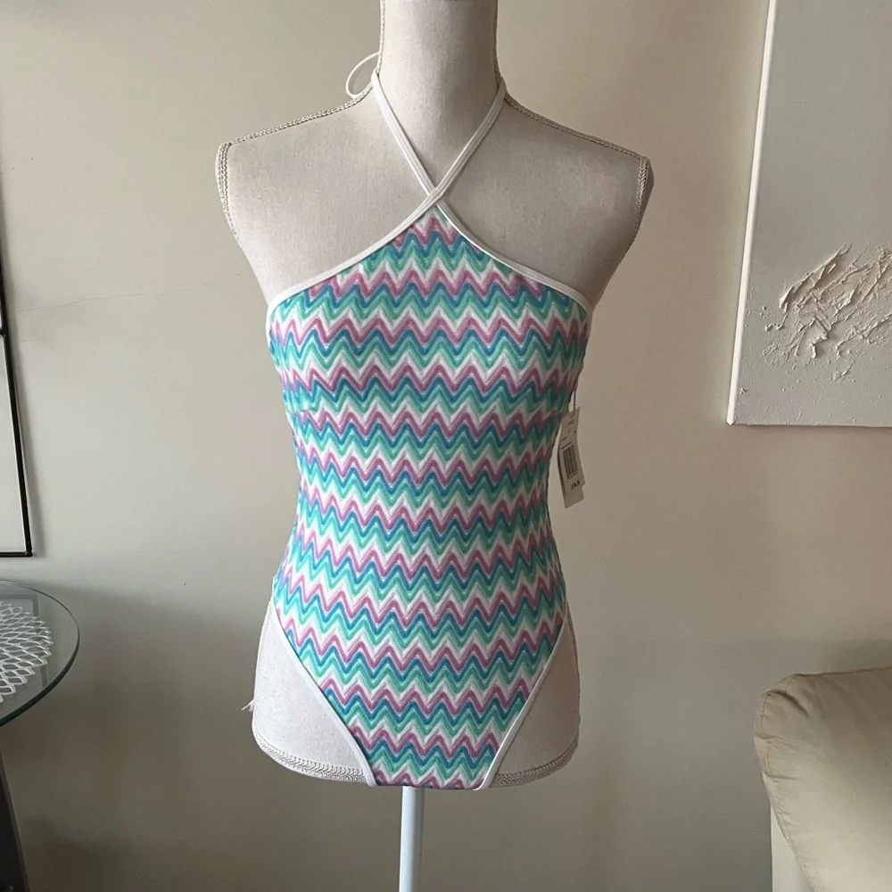 L*Space Mirabella Chevron Ombré Knit Halter One Piece Swimsuit Size Small NWT
